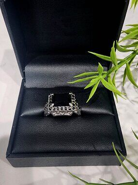 Black Glass Silver Ring Size 6